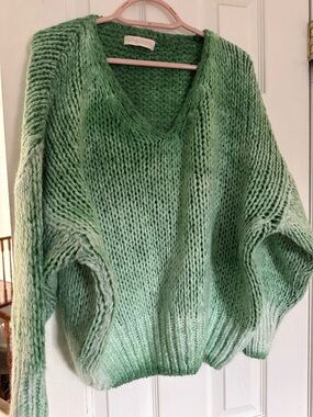 LoveShackFancy Mint Green Chunky V-Neck Cardigan Sweater